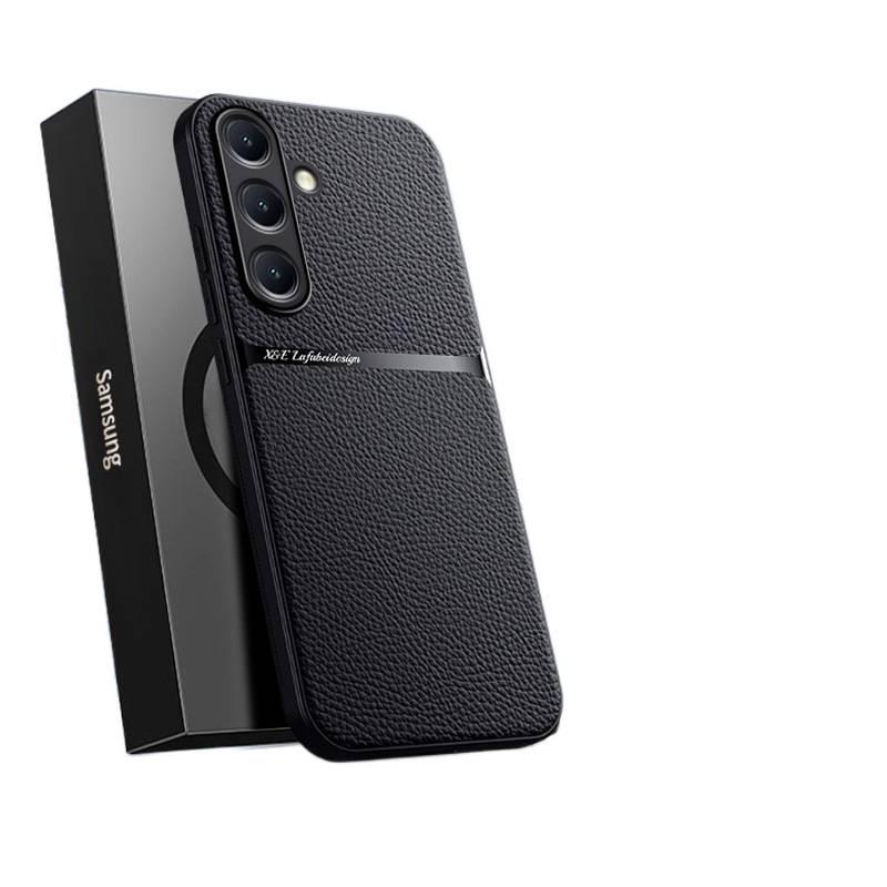 غطاء MagSafe بملمس باللون أسود جلد لـ Samsung Galaxy M35 مع حماية من السقوط ومغناطيسي قوي مع مقاوم للصدمات مع ملمس جلد للهدايا للاستخدام الشخصي للاستخدام الداخلي - Image 2