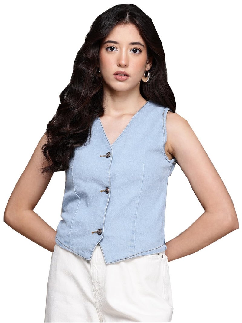 Nifty Women's Denim Waistcoat (1474_ICE_XL_Sky_Blue_Extra_Large) - Image 1