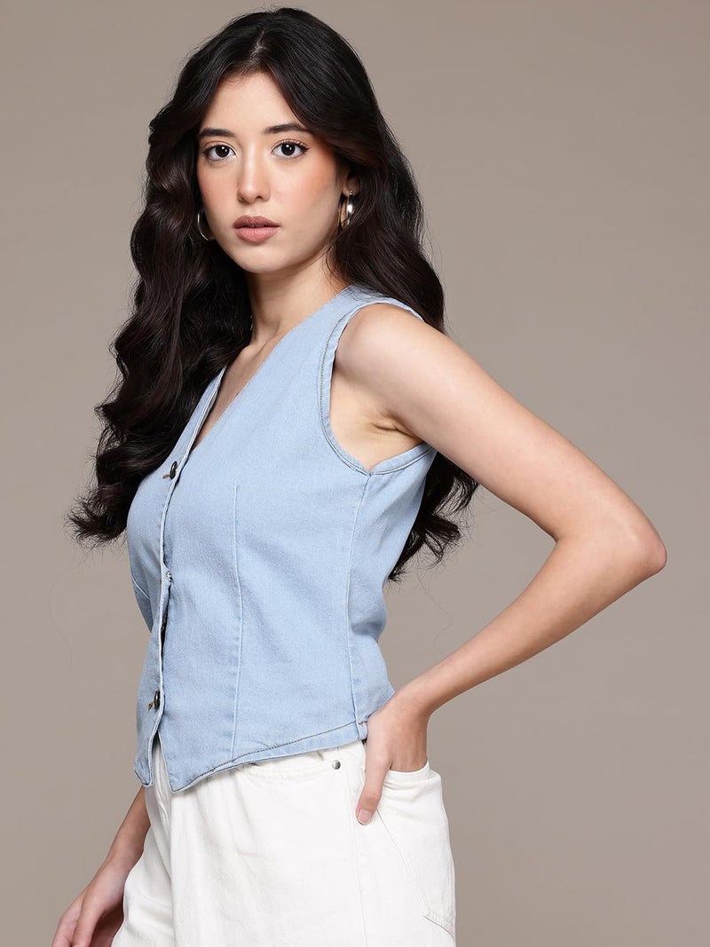 Nifty Women's Denim Waistcoat (1474_ICE_XL_Sky_Blue_Extra_Large) - Image 4