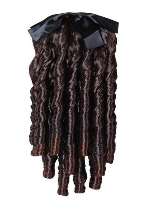 Regency Ringlet Ponytail Hairpiece with Bow Spiral Curl Synthetic Half Wig Historical Colonial Lady Costume Wig (Dark Brown)