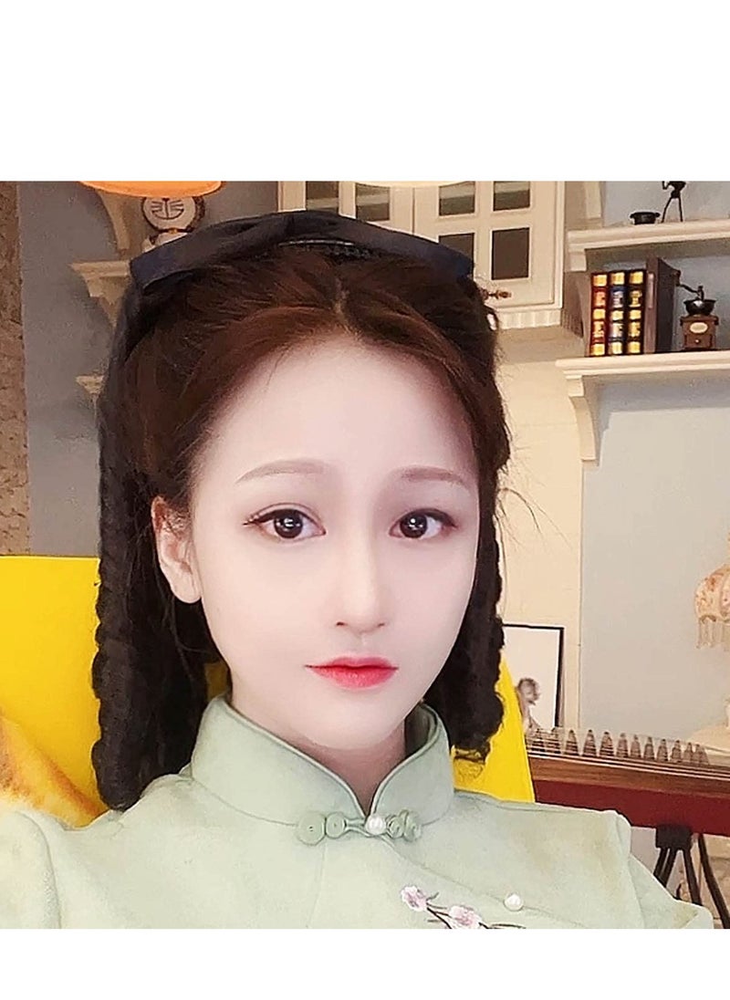 Excefore - Regency Ringlet Ponytail Hairpiece with Bow Spiral Curl Synthetic Half Wig Historical Colonial Lady Costume Wig (Dark Brown) - Image 1