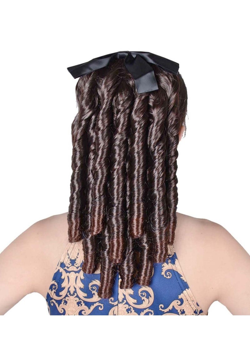 Excefore - Regency Ringlet Ponytail Hairpiece with Bow Spiral Curl Synthetic Half Wig Historical Colonial Lady Costume Wig (Dark Brown) - Image 1