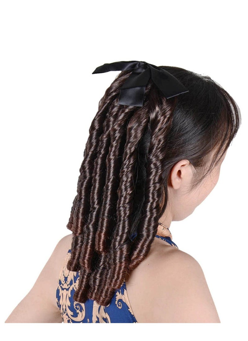 Excefore - Regency Ringlet Ponytail Hairpiece with Bow Spiral Curl Synthetic Half Wig Historical Colonial Lady Costume Wig (Dark Brown) - Image 1