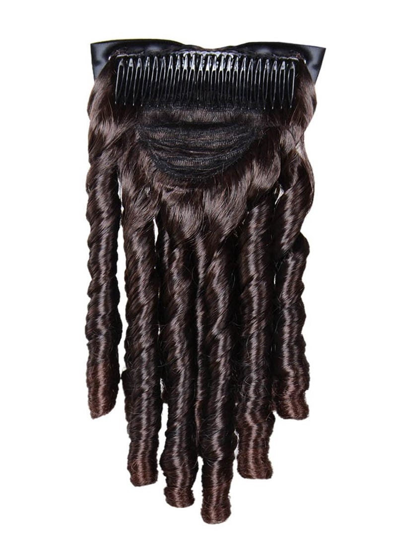 Excefore - Regency Ringlet Ponytail Hairpiece with Bow Spiral Curl Synthetic Half Wig Historical Colonial Lady Costume Wig (Dark Brown) - Image 1