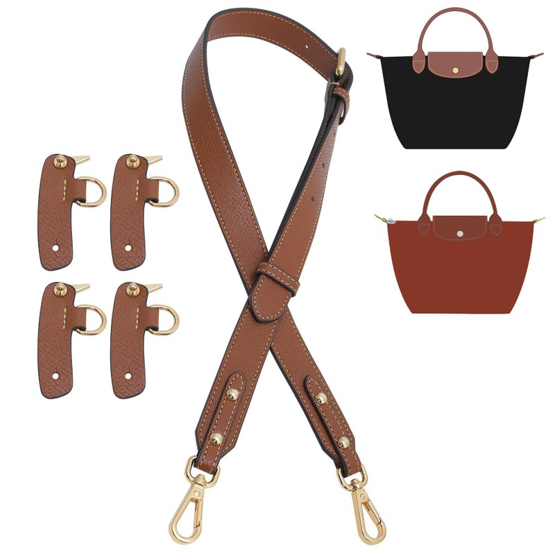 OAikor Upgraded 4 Buckles Purse Strap Replacement Compatible with Longchamp SM Bag AntiSlip Leather Bag Straps Conversion Kit Handbags Crossbody Shoulder Strap 3448 Adjustable for WomenBrown - Image 2