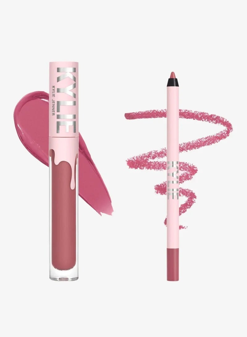 كايلي كوزماتيكس طقم Velvet Lip Kit – 100 POSIE K – مجموعة أحمر شفاه سائل مخملي ومحدد شفاه بلمسة مطفية ناعمة وثبات طويل (3 مل) - Image 3