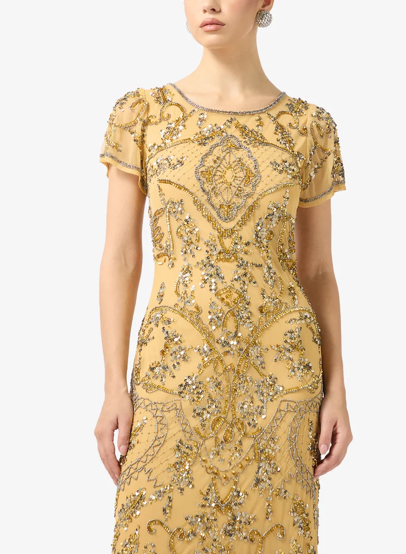 Amelia Rose Embellished boat neck maxi dress
