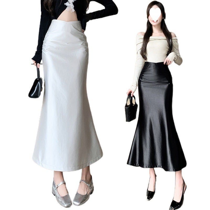 Plus Size Fashion Stylish Light Luxury Silk Sliding Satin Draped High Waist Slimming Fishtail Skirt Slightly Fat - Image 3