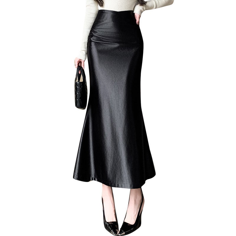 Plus Size Fashion Stylish Light Luxury Silk Sliding Satin Draped High Waist Slimming Fishtail Skirt Slightly Fat - Image 4