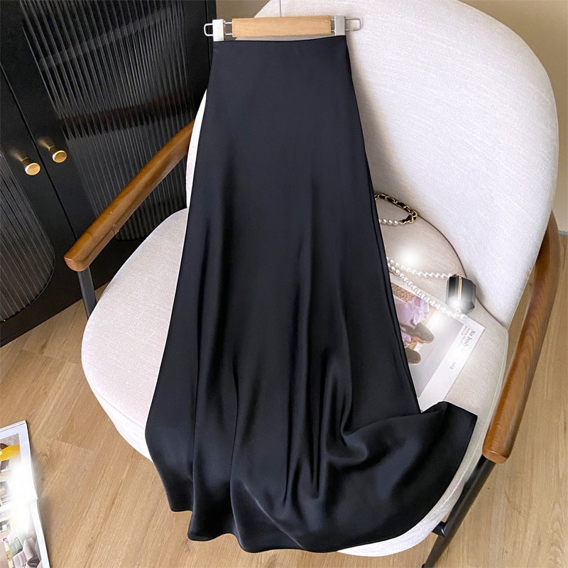 Plus Size Fashion Stylish Light Luxury Silk Sliding Satin Draped High Waist Slimming Fishtail Skirt Slightly Fat - Image 1
