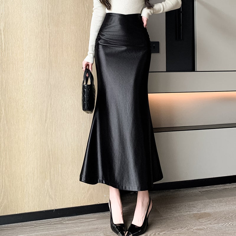 Plus Size Fashion Stylish Light Luxury Silk Sliding Satin Draped High Waist Slimming Fishtail Skirt Slightly Fat - Image 2