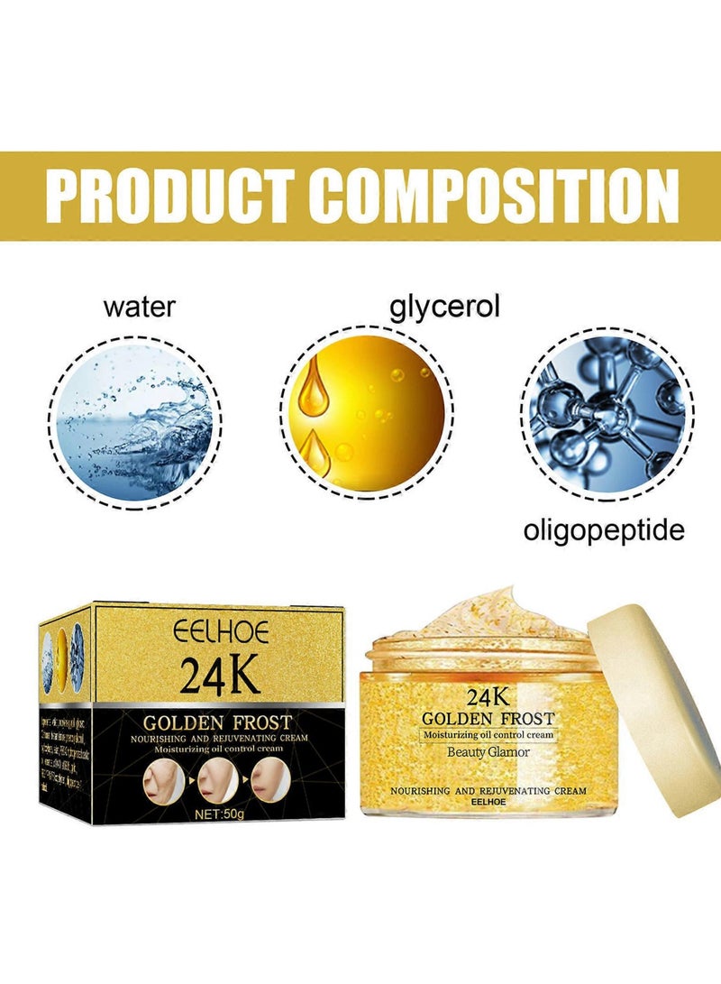 EELHOE 24k Golden Frost Cream Moisturizing Oil Control Cream Nourishing Rejuvenating Anti-aging Oil Control Face Cream 50g - Image 2