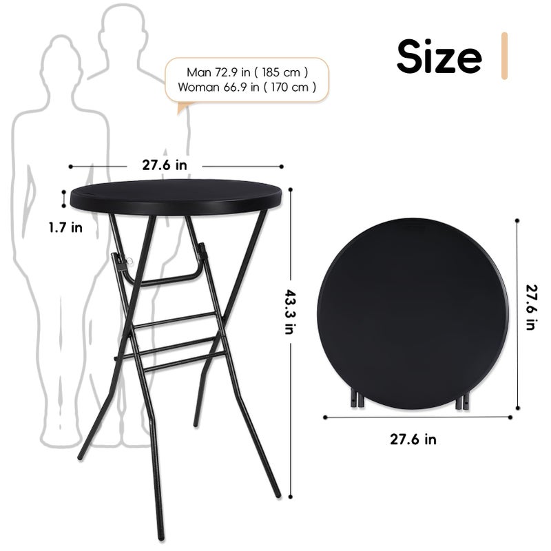 pollilar Cocktail Table 28in Portable Folding Bar Height Table, Compact Round High Top Plastic & Steel Bistro with Removable Legs, Indoor Outdoor RV Patio Catering Parties Commercial Events-Black - Image 2