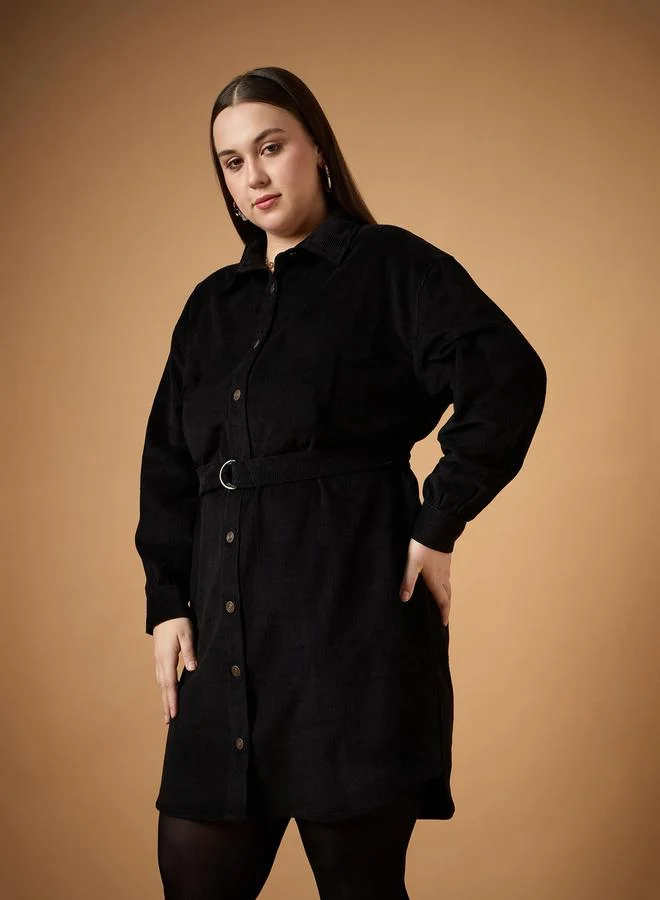SASSAFRAS Corduroy Belted Dress
