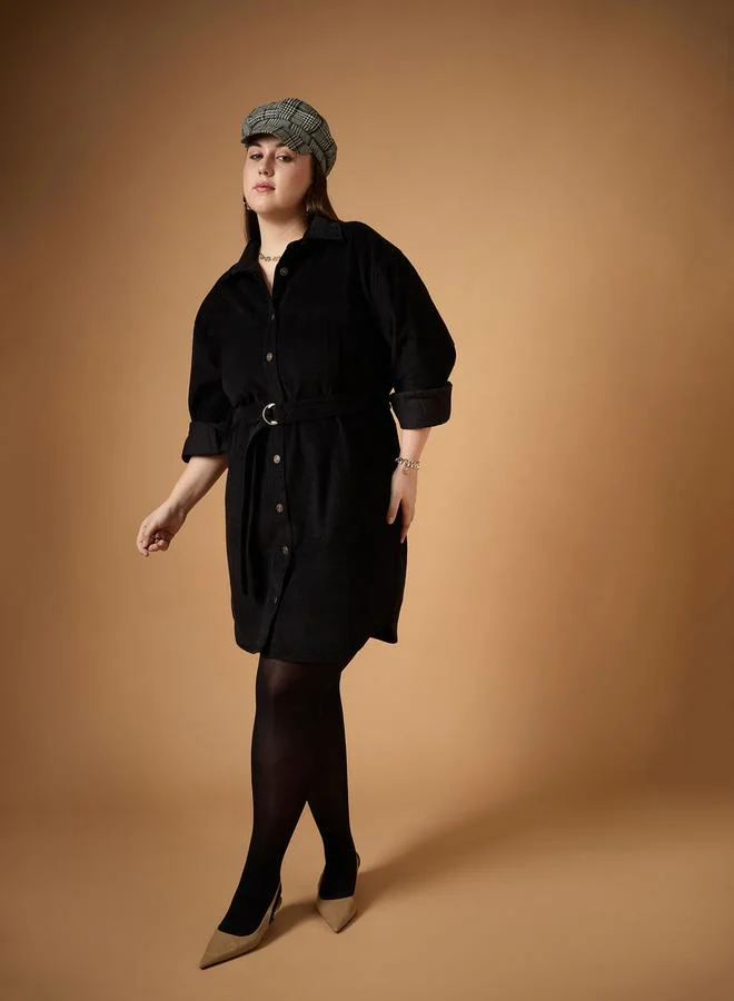 SASSAFRAS Corduroy Belted Dress
