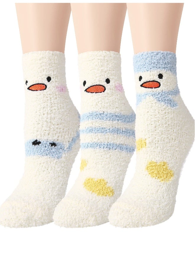 3 Pairs Fuzzy Socks, Warm Soft Slipper Sock, Fuzzy Bed Socks, Fluffy Kids Socks, Warm Comfy Girls Socks, Sleeping Thermal Fleece Plush Sock, for Winter Home Sleeping Holiday Gifts for Kids Girl - Image 1