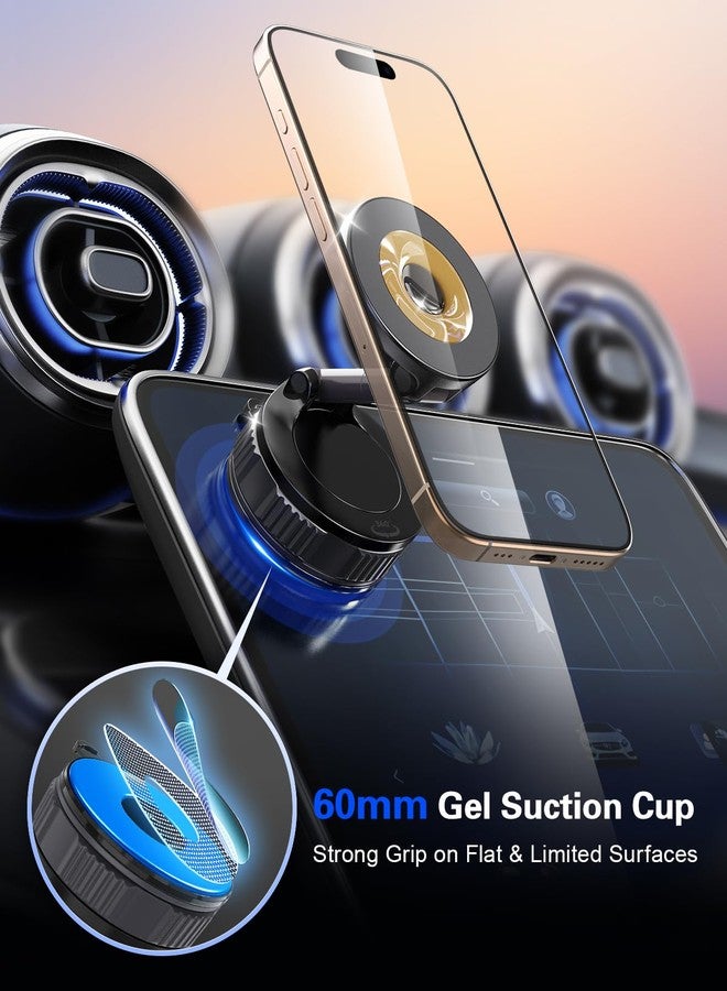 volport Dashboard Suction Cup Phone Mount for Magsafe: Dual Rotatable 360°Adjustable Nano Gel Vacuum Magnetic Phone Holder for Vehicle Screen Windshield Dash, Rock Solid Car Mount Compatible Mag-Safe iPhone - Image 2