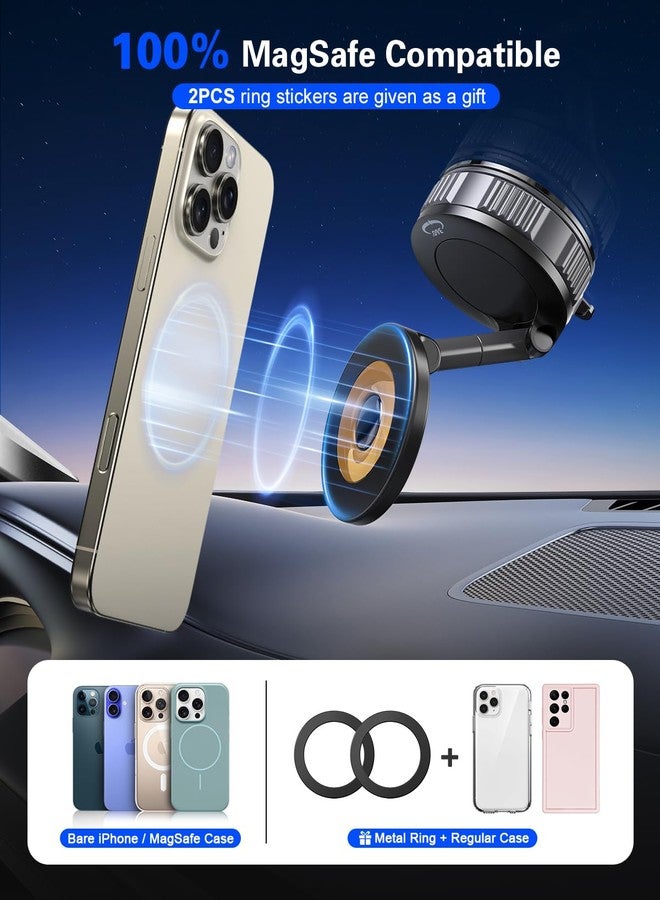 volport Dashboard Suction Cup Phone Mount for Magsafe: Dual Rotatable 360°Adjustable Nano Gel Vacuum Magnetic Phone Holder for Vehicle Screen Windshield Dash, Rock Solid Car Mount Compatible Mag-Safe iPhone - Image 4