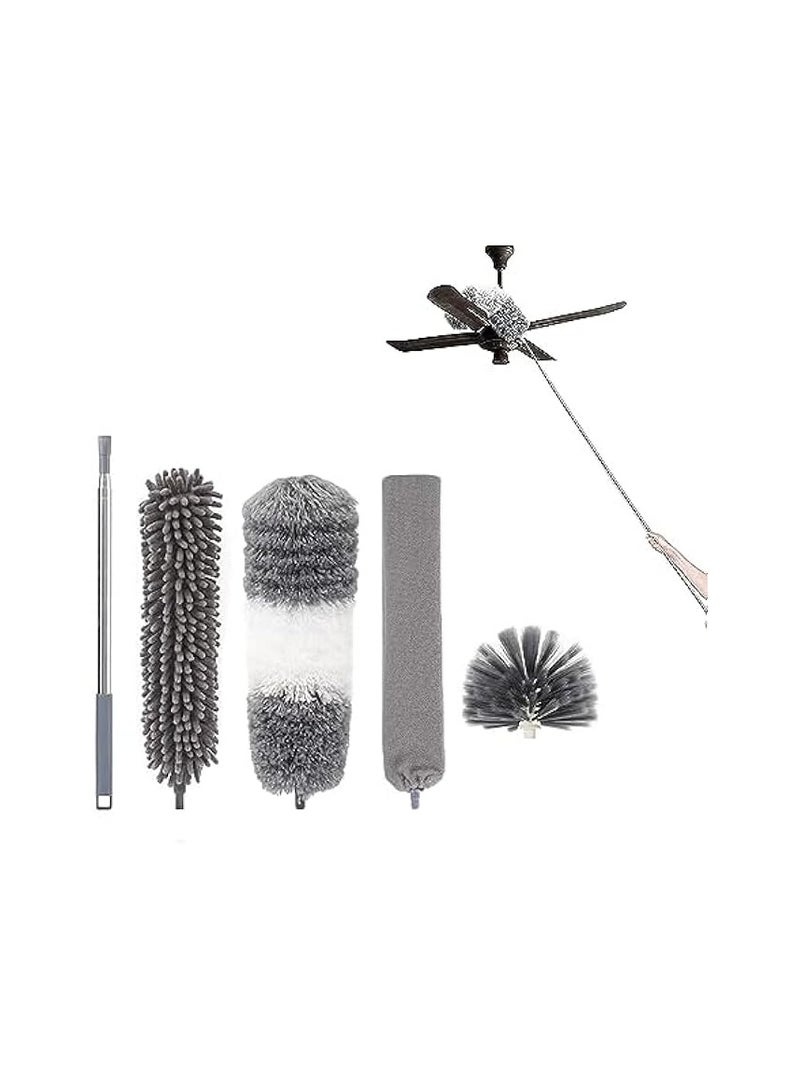 إيروريكس منفضة ريش من الألياف الدقيقة، 5 قطع قابلة لإعادة الاستخدام وقابلة للغسل وقابلة للانحناء على شكل شبكة العنكبوت مع عمود تمديد إضافي بطول 100 بوصة لتنظيف مروحة السقف والأسقف العالية والستائر والأثاث والسيارات - Image 1