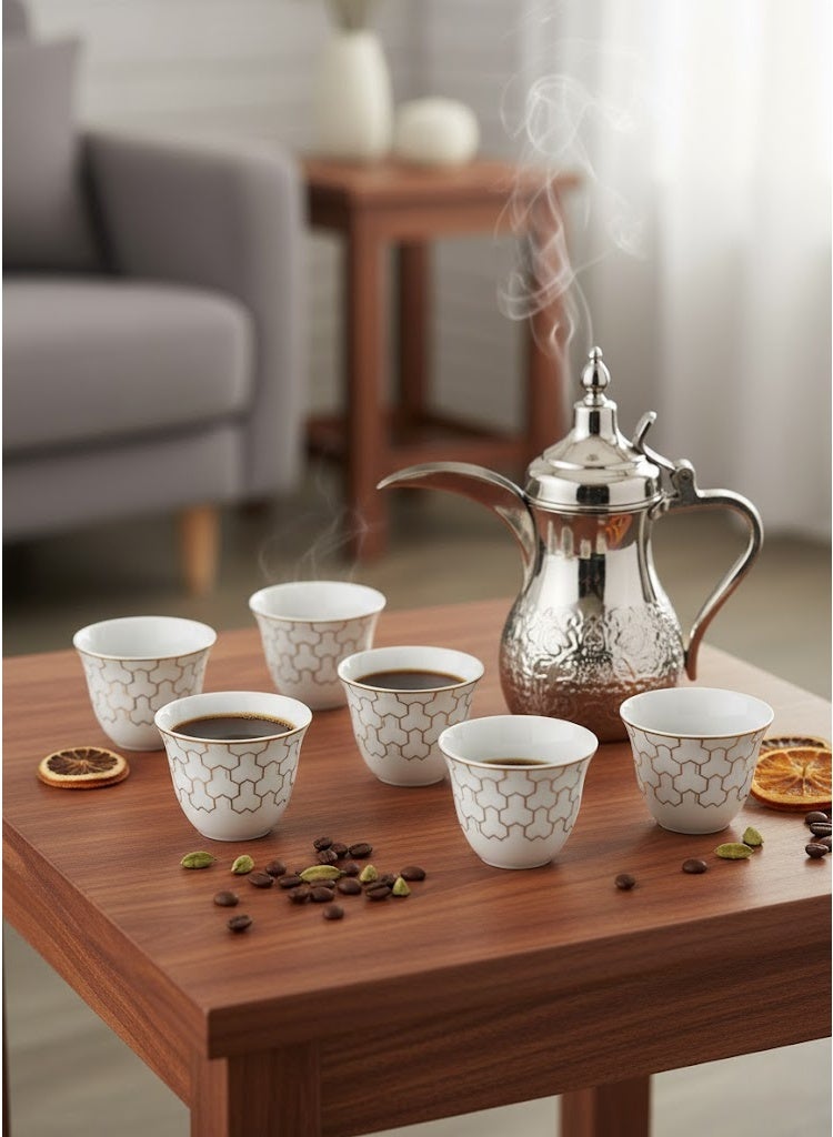 دوف طقم فناجين قهوة سعودية من البورسلين الصافي مكون من 12 فنجان، 80 مل، أبيض/ذهبي، طقم مكون ل 12 شخص - Image 2