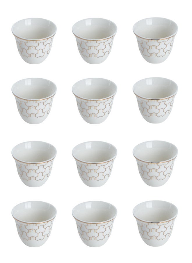 دوف طقم فناجين قهوة سعودية من البورسلين الصافي مكون من 12 فنجان، 80 مل، أبيض/ذهبي، طقم مكون ل 12 شخص - Image 1