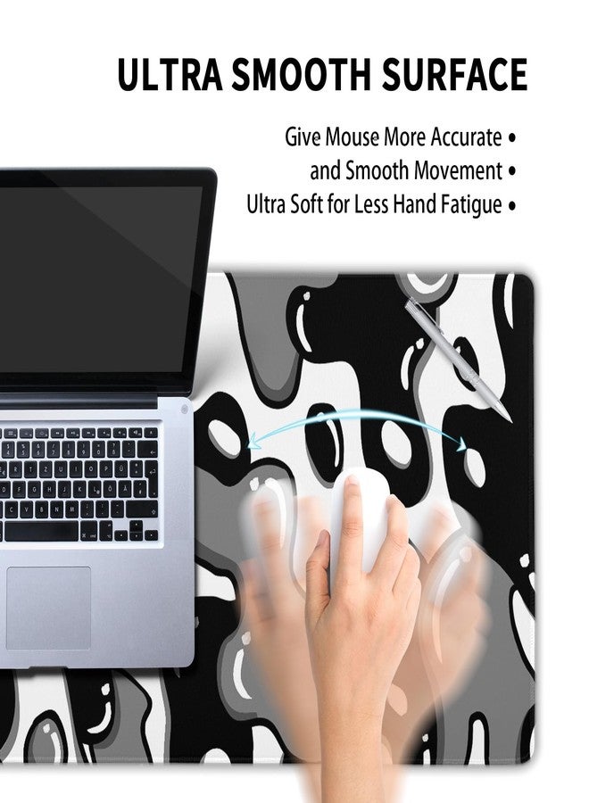Granbey Black and White Mouse Pad 31.5”x11.8” Geometric Design Extended Large Mousepad Keyboard Mouse Mat Desk Pad Non-Slip Rubber Base Stitched Edge Large XXL Mousepad for Gaming Laptop Computer Desktop - Image 5