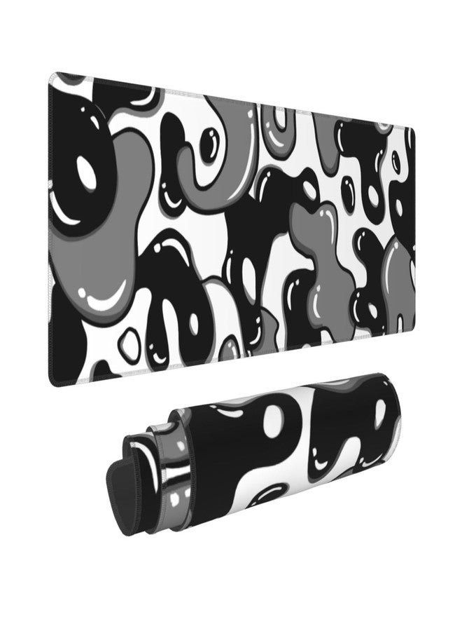 Granbey Black and White Mouse Pad 31.5”x11.8” Geometric Design Extended Large Mousepad Keyboard Mouse Mat Desk Pad Non-Slip Rubber Base Stitched Edge Large XXL Mousepad for Gaming Laptop Computer Desktop - Image 1