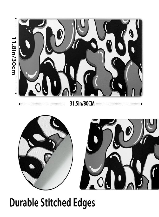 Granbey Black and White Mouse Pad 31.5”x11.8” Geometric Design Extended Large Mousepad Keyboard Mouse Mat Desk Pad Non-Slip Rubber Base Stitched Edge Large XXL Mousepad for Gaming Laptop Computer Desktop - Image 3