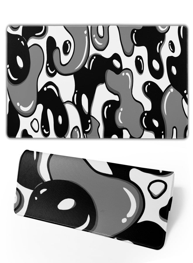 Granbey Black and White Mouse Pad 31.5”x11.8” Geometric Design Extended Large Mousepad Keyboard Mouse Mat Desk Pad Non-Slip Rubber Base Stitched Edge Large XXL Mousepad for Gaming Laptop Computer Desktop - Image 2