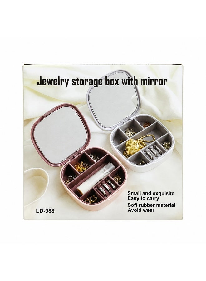 Portable Jewelry Organizer Box with Built-In Mirror, Ring Slots and Divided Compartments – Gray - Image 3