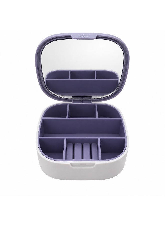 Portable Jewelry Organizer Box with Built-In Mirror, Ring Slots and Divided Compartments – Gray - Image 1