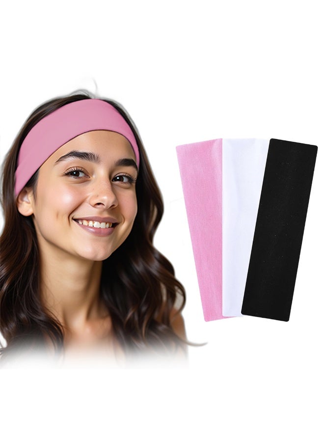 3 Pack Women’s Headbands – White, Black & Rose, Soft & Stretchy, Perfect for Yoga, Running & Sports - Image 1