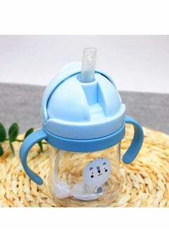 Excefore Sippy Cups for Toddlers 250ML, 360° Water Leak Proof Weighted Straw Cup with Handle Water Bottle Soft Spout Learner Cup with Graduated Anti-choking Handle Water Bottle Drop-resistant Cup (Blue)  - Image 3