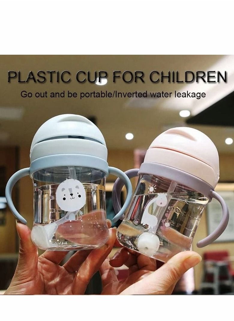 Excefore - Sippy Cups for Toddlers 250ML, 360° Water Leak Proof Weighted Straw Cup with Handle Water Bottle Soft Spout Learner Cup with Graduated Anti-choking Handle Water Bottle Drop-resistant Cup (Blue) - Image 1