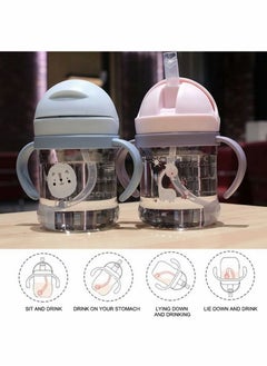 Excefore Sippy Cups for Toddlers 250ML, 360° Water Leak Proof Weighted Straw Cup with Handle Water Bottle Soft Spout Learner Cup with Graduated Anti-choking Handle Water Bottle Drop-resistant Cup (Blue)  - Image 2