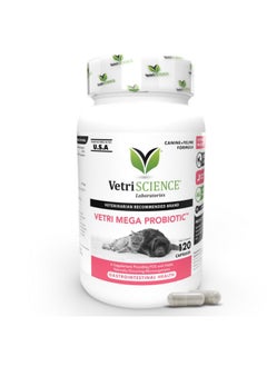 VetriScience Laboratories Vetri Mega Probiotics For Dogs & Cats, 7.5 Billion Cfu  8Strain Cat & Dog Probiotics For Digestive Health, Gut Health, Immune Support & Seasonal Allergies  120 Capsules  - Image 1