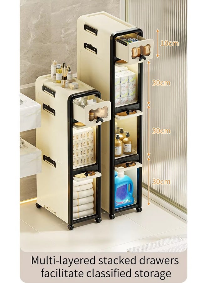 Vividorad 3-Tiers Slim Bathroom Storage Cabinet, Plastic Storage Cabinet with Wheels, Folding Storage Bins with Doors, 3 Tier Stackable Organizer, Plastic Waterproof Bathroom Organizer for Small Spaces, Stackable Cabinet Storage Containers,Kitchen, Laundry, Living Room,Dust-Proof and Moisture-Proof,Clothing,Shoes, Hats and Bags Storage Cabinet, Cosmetic Storage Box,Coffee, Milk, Drinks, Snacks Storage boxStrong Load-Bearing  - Image 4