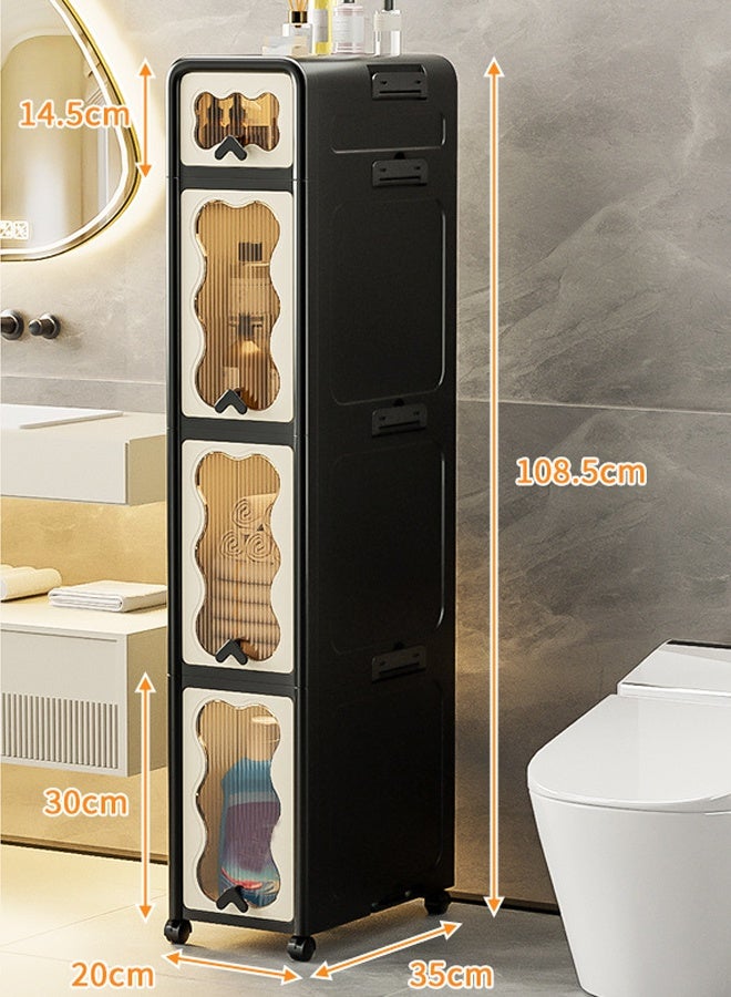 Vividorad 3-Tiers Slim Bathroom Storage Cabinet, Plastic Storage Cabinet with Wheels, Folding Storage Bins with Doors, 3 Tier Stackable Organizer, Plastic Waterproof Bathroom Organizer for Small Spaces, Stackable Cabinet Storage Containers,Kitchen, Laundry, Living Room,Dust-Proof and Moisture-Proof,Clothing,Shoes, Hats and Bags Storage Cabinet, Cosmetic Storage Box,Coffee, Milk, Drinks, Snacks Storage boxStrong Load-Bearing  - Image 1