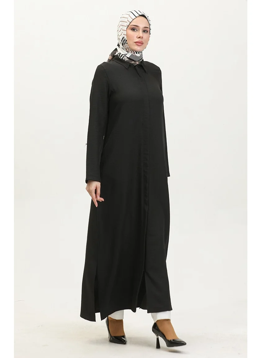 Sefa Merve Shirt Collar Abaya 24019-01 Black