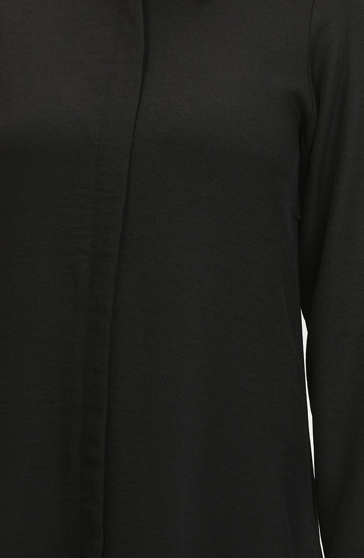 Sefa Merve Shirt Collar Abaya 24019-01 Black - Image 4