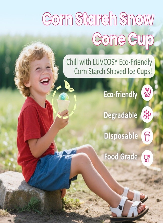 LUVCOSY أكواب LUVCOSY للاستخدام مرة واحدة، 100 كوب | نشا ذرة قابل للتحلل الحيوي | مانعة للتسرب ومقاومة للنقع | أكواب ثلج مجروش سعة 4 أونصات | لوازم حفلات الآيس كريم | إكسسوارات مخاريط الثلج مناسبة لـ Nostalgia و Cuisinart - Image 3