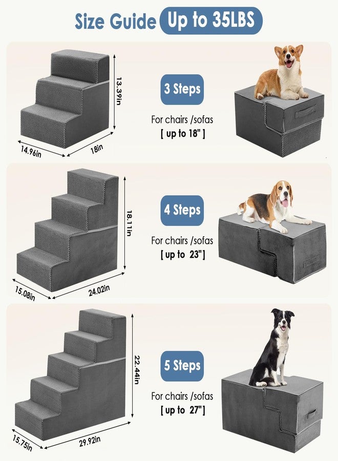 DUMOS Dog Stairs for Small Dogs, 3-Steps Non-Slip Balanced Indoor Foldable Dog Steps with Density Foam & Washable Cover, Cat Puppy Old Pet Stairs for High Bed, Couch, Sofa - Grey, 18" H - Image 5
