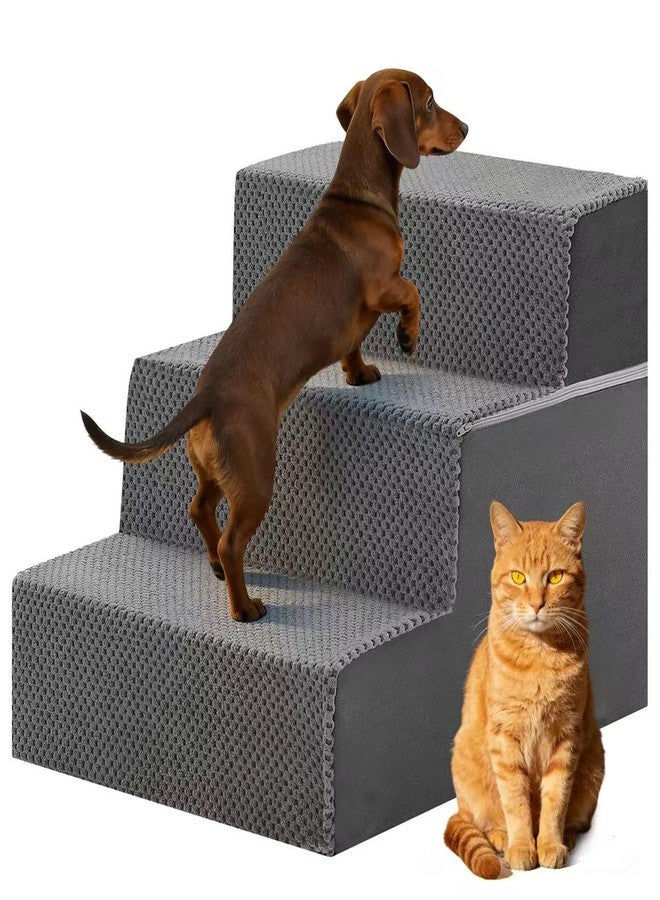 DUMOS Dog Stairs for Small Dogs, 3-Steps Non-Slip Balanced Indoor Foldable Dog Steps with Density Foam & Washable Cover, Cat Puppy Old Pet Stairs for High Bed, Couch, Sofa - Grey, 18" H - Image 1