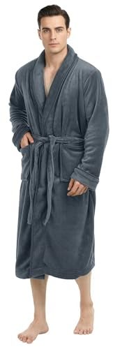 NY Threads روب رجال NY Threads، روب استحمام فخم من الفليس، روب سبا للرجال، صغير-متوسط، رمادي - Image 2
