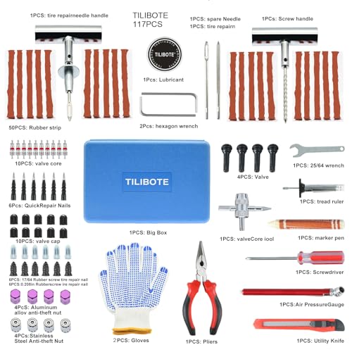 TILIBOTE Tire Repair Kit,117pcs Heavy Duty Tire Plug Kit,with Universal Tire Patch Kit to Plug Flats for Car/Motorcycle/Truck/Tractor/Trailer/RV/ATV - Image 2