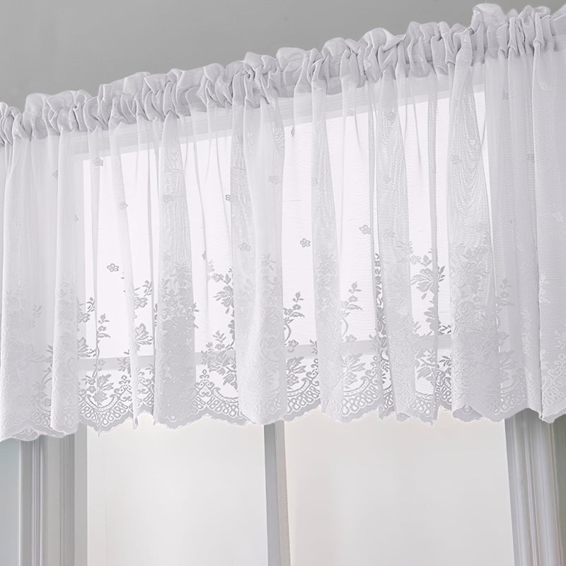 XSlive Boho Lace Small Window Curtain Valance Embroidered Solid Color Farmhouse Light Filtering Small Window Tier for Kitchen Living Room,1 Piece (White,51" W x 16" L) - Image 1