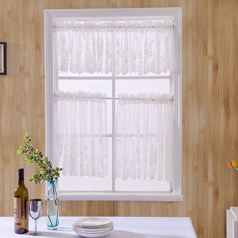 XSlive Boho Lace Small Window Curtain Valance Embroidered Solid Color Farmhouse Light Filtering Small Window Tier for Kitchen Living Room,1 Piece (White,51" W x 16" L) - Image 3