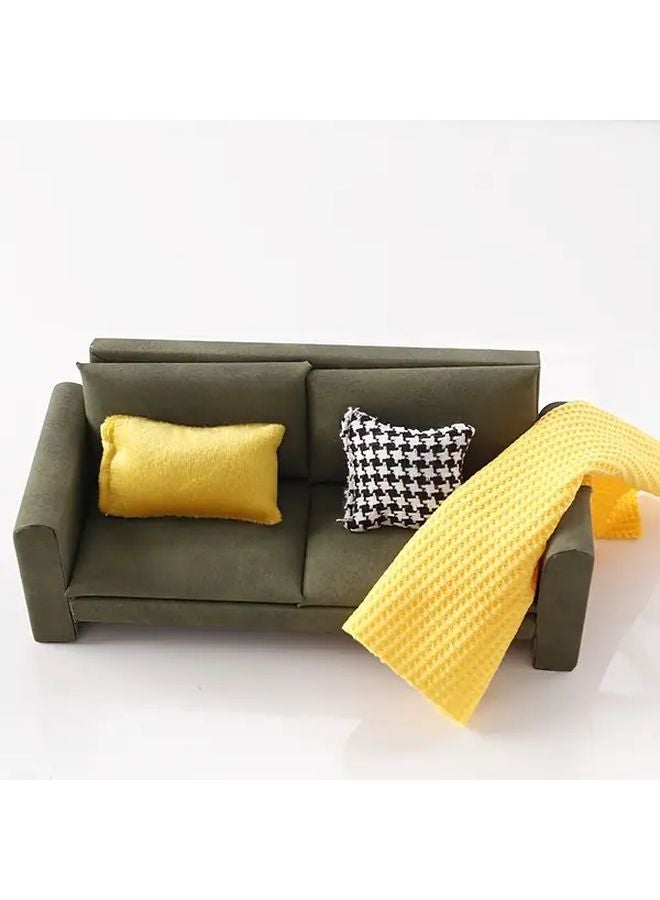 Double Sofa With Pillows And Blanket For 1 12 Dollhouse Miniature Living Room Decor - Image 1