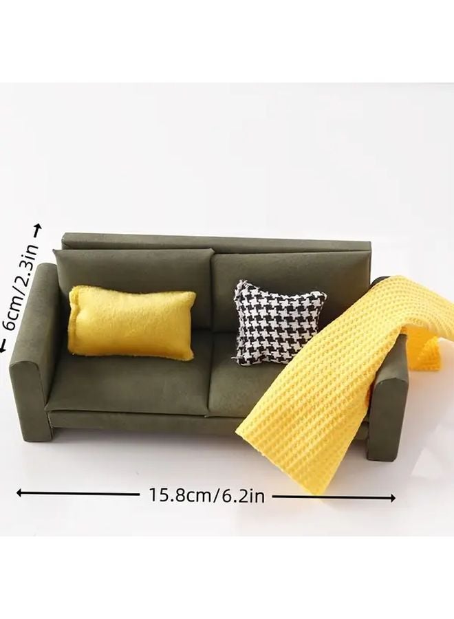 Double Sofa With Pillows And Blanket For 1 12 Dollhouse Miniature Living Room Decor - Image 2