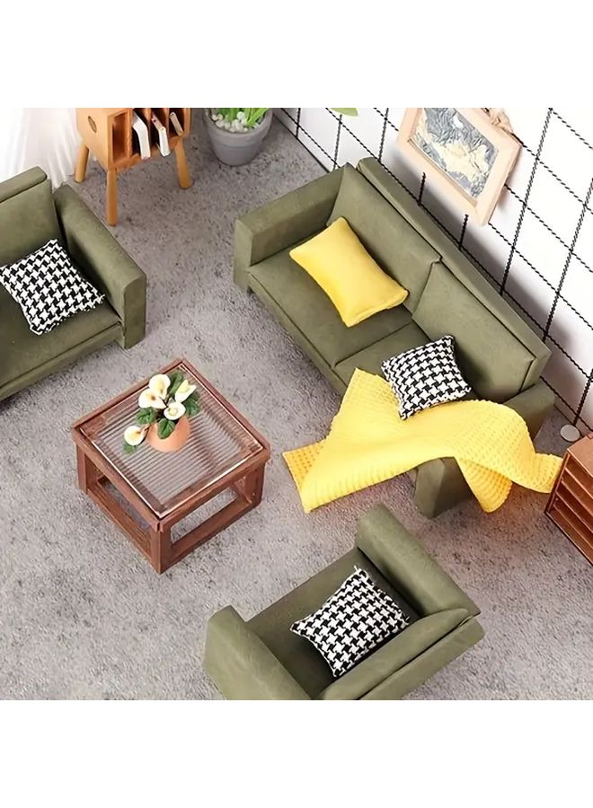Double Sofa With Pillows And Blanket For 1 12 Dollhouse Miniature Living Room Decor - Image 3